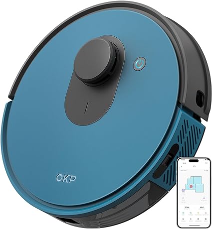 OKP 3800Pa Laser Navigation Robotic Vacuum, Logical Route Planning and Multi-Floor Mapping, Smart Self Charging Lidar Robot Vacuum Cleaner, Intelligent Alexa Hoover for Pet Hair