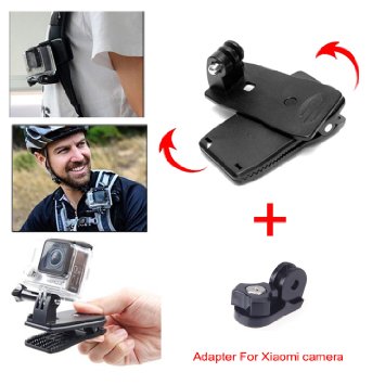 Ourmes 360 Degree Rotatable Backpack Travel Quick Release Clamp Clip Mount  Screws for xiaomi sport camera xiaoyi Action Camera Sony sport camera Gopro HD Hero 4 Hero 3 Hero 3 Hero 2 Hero 1 HD and SJ4000 Hero cameras Large Size