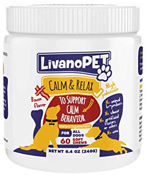 LIVANOPET Organic Calming Treats for Dogs, Bacon Flavored Chewable Supplements - Helps to Relieve Stress & Anxiety, German Brand