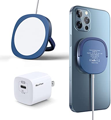 iPhone 13 Magnetic Wireless Charger - Mag Charging and 20W USB-C Fast Wall Plug Compatible with iPhone 13/13 Pro / 13 Pro Max / 13 Mini/ 12/12 Mini/ 12 Pro/12 Pro Max/AirPods Pro - Blue