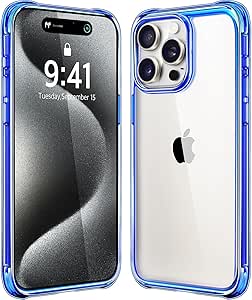 Mkeke for iPhone 15 Pro Case,[Not Yellowing] [Military Grade Protection] Shockproof Phone Case for Apple iPhone 15 Pro 2023 Blue Clear