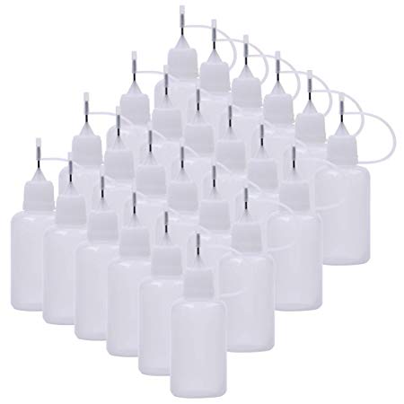 Foraineam 24 Pack 30ml Precision Tip Applicator Bottle Quilling DIY Craft Needle Tip Squeeze Bottle Glue Bottle Applicator (White)