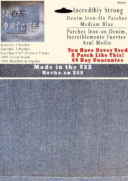 2 Pack Medium Blue 4"x4" Iron on Patches - Strongest Iron on Denim Jean Patch