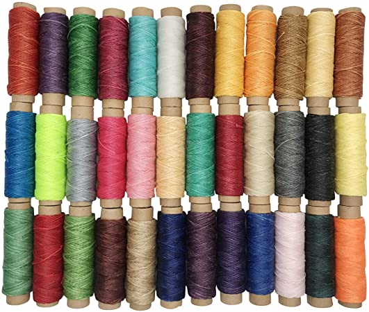 Goiio 36 Colors Waxed Thread, Leather Sewing Thread,Hand Stitching Thread for Hand Sewing Leather and Bookbinding, 33Yards Per Color