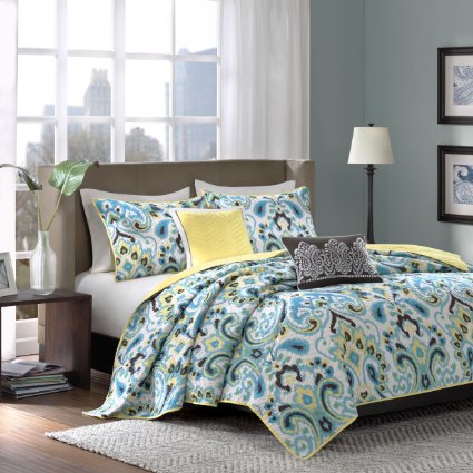Madison Park Caprice 5 Piece Quilted Coverlet Set, Queen, Blue