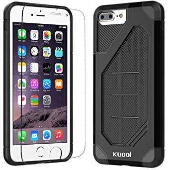 iPhone 7 Plus Case, Kuool Armor Heavy Duty Hybrid Flexible Dual Layer Anti-slip Full Protection Cover with Free Tempered Glass Screen Protector for iPhone 7 Plus-Black