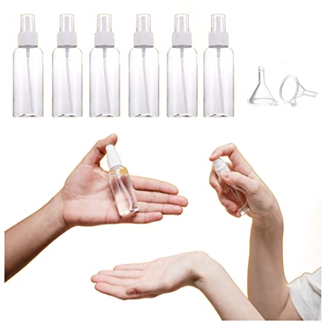 FINEST  Spray Bottles, 3.4oz/100ml Portable Fine Mist Mini Travel Bottle, Small PET Plastic Refillable Liquid Containers(6 Pack)