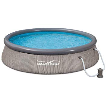 Summer Waves 12' x 36" Quick Set Ring Above Ground Pool with Pump, Gray Wicker