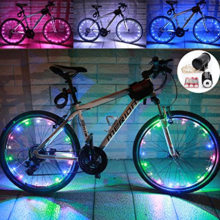 LEDMO (2 pack)Bicycle Bike Rim Lights, LED String Light Colorful Bicycle Bike Wheel Rim Copper Wire Starry Light - Battery