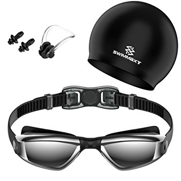 Swimming Goggles   Swim Cap   Nose Clip   Ear Plugs, Anti Fog UV Protection for Adult Men Women