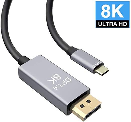 CABLEDECONN USB-C to DisplayPort 8K Cable 7680x4320 8K@60Hz 4K@144Hz HDTV Adapter for New MacBook 2017 2018 2019 Dell XPS 3.3ft (1M)