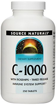 Source Naturals Vitamin C-1000 with Rosehips 1000mg Time Release, Immune System Support, 250 Tablets