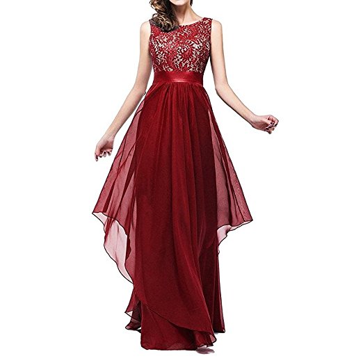 Women's Sleeveless Floral Lace Party Cocktail Prom Bridesmaid Chiffon Maxi Dress