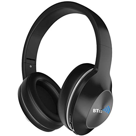 BT32 Mach 5.0 Active Noise Cancelling Bluetooth Headphones with Deep Bass, Mic, Over Ear Comfort Fit, 30H Playtime for Travel, Work, TV, PC, Cellphone, or Tablet - Black