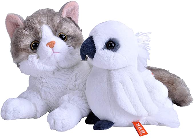 Wild Republic Unlikely Friendships Plush Cockatoo and a Cat, Based on a True Story, Gift for Kids, Plush Toys