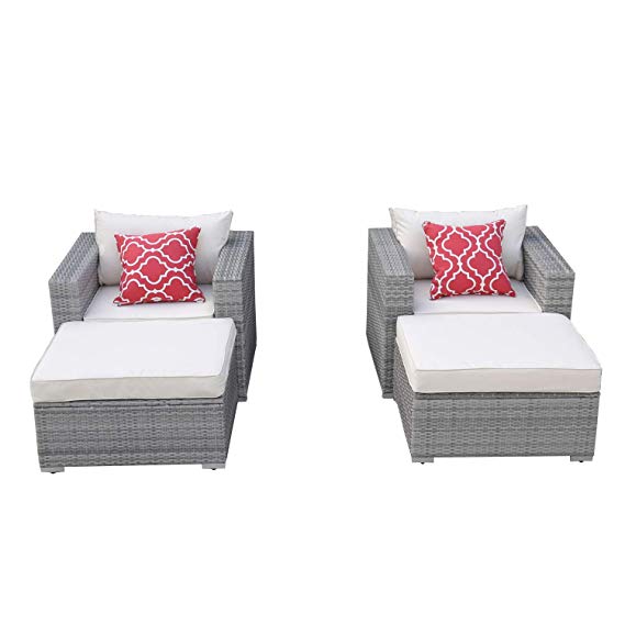 Do4U 4 Pieces Outdoor Patio Furniture Sectional Conversation Set, All-Weather Wicker Rattan Sofa Beige Seat & Back Cushions (3015-Grey-4 Pieces)