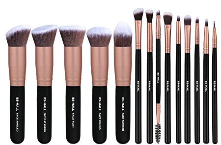 BS-MALL(TM) Premium 14 Pcs Synthetic Foundation Powder Concealers Eye Shadows Silver Black Makeup Brush Sets(Rose Golden)