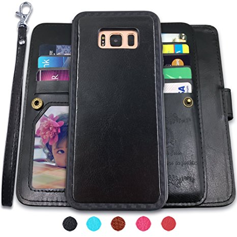 Galaxy S8 Plus Cases,Magnetic Detachable Lanyard Wallet Case with [8 Card Slots 1 Photo Window][Kickstand] for Galaxy S8 Plus-6.2 inch, CASEOWL 2 in 1 Premium Leather Removable TPU Case(Black)