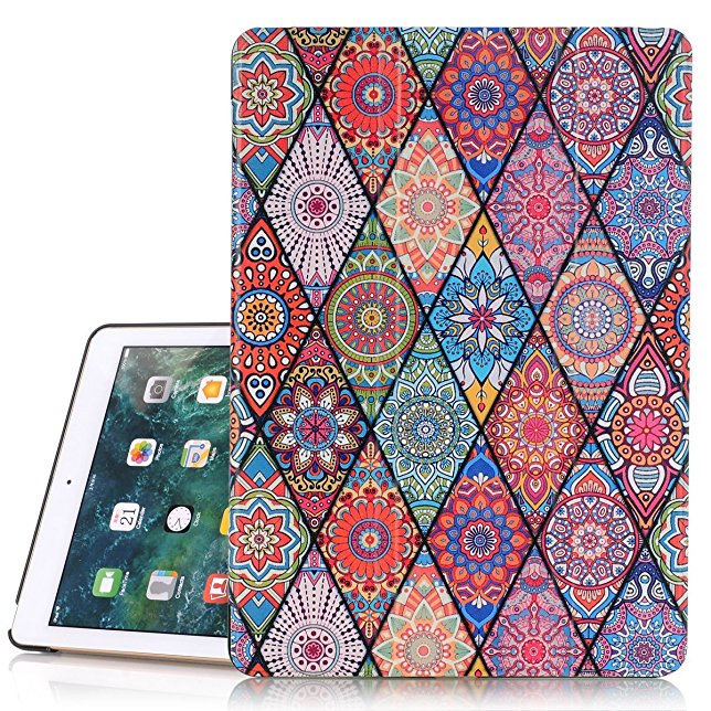 iPad 5 Case A1822/A1823, Hocase PU Leather Smart Case w/ Cute Flower Design, Auto Sleep Wake Feature, Microfiber Lining Hard Back Cover for Apple iPad 5th Generation 9.7-inch 2017 - Mandala