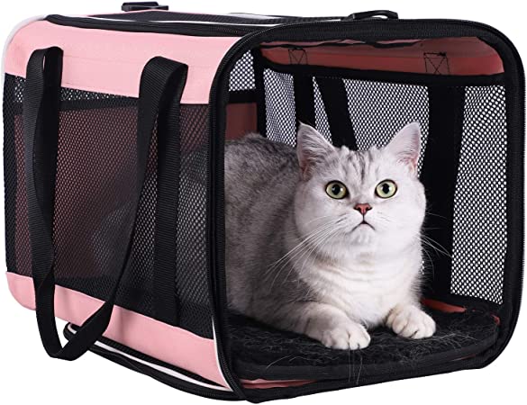 Top Load Pet Carrier for Large, Medium Cats, 2 Kitties and Small Dogs with Comfy Bed. Easy to Get Cat in, Escape Proof, Easy Storage, Washable, Safe and Comfortable for Vet Visit and Car Ride