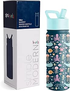 Simple Modern Kids Water Bottle with Straw | Insulated Stainless Steel Reusable Tumbler for School, Girls, Boys | Summit Collection | 18oz | Under The Sea