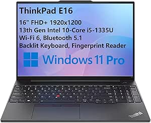 Lenovo ThinkPad E16 Business Laptop Computer, 16" FHD , 13th Gen Intel 10-Core i5-1335U, 16GB DDR4 RAM, 512GB PCIe SSD, WiFi 6, Bluetooth, Backlit Keyboard, Fingerprint Reader, Windows 11 Pro, Tichang