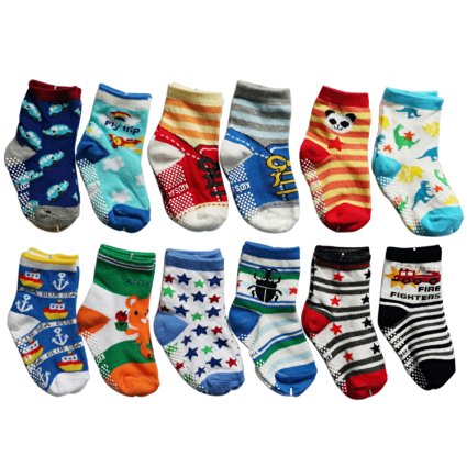 OKPOW 12 Pairs Baby Infants Toddler Socks Bright Random Colored Socks Anti-skid Cotton Socks Gift