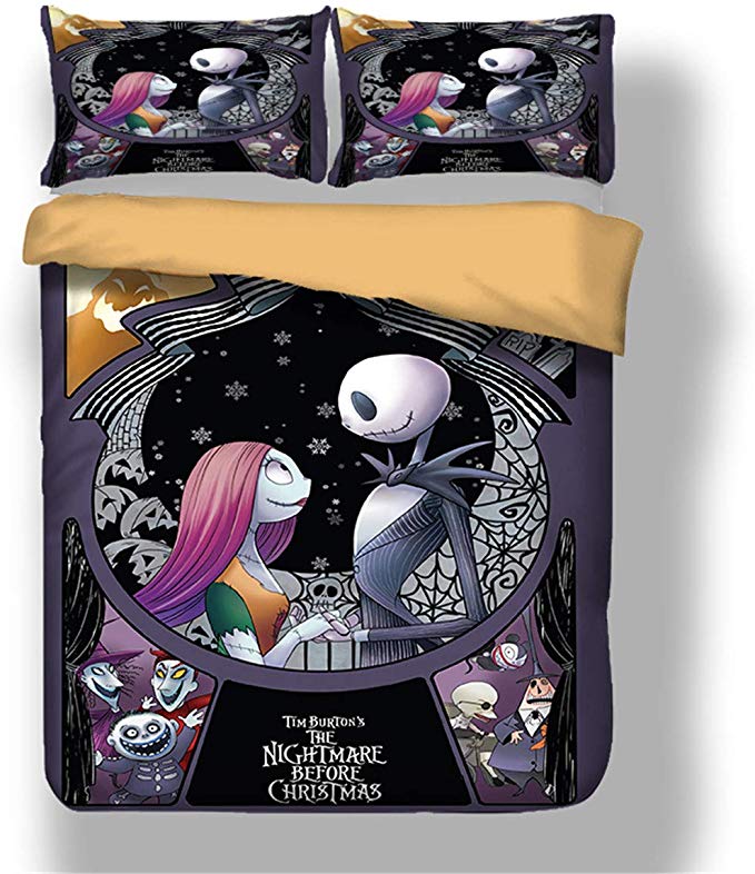 Guidear Nightmare Before Christmas Duvet Cover with 2 Pillowcases Cartoon Skull Bedding Set with Zipper Closure Luxury Soft Microfiber Bedding Set Twin Size 68"x 86"(Not Comforter)