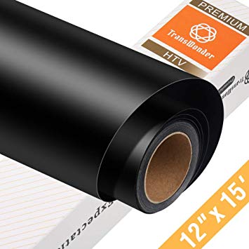 TransWonder Premium Heat Transfer Vinyl HTV Rolls for T Shirts 12in.x15ft, Iron on HTV Vinyl Compatible with Cameo Silhouette & Cricut (Black)