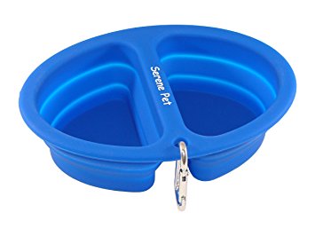 Collapsible Travel Dog Bowls by Serene Pet: 2 Bowl Pack, Dish for Medium and Large Size Pets, Premium Quality, Food Grade Silicone, FDA Approved, With Carabiners, Foldable and Expandable