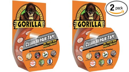 Gorilla 6027002-2 Clear Repair Duct Tape (2 Pack), 1.88" x 9 yd., Clear