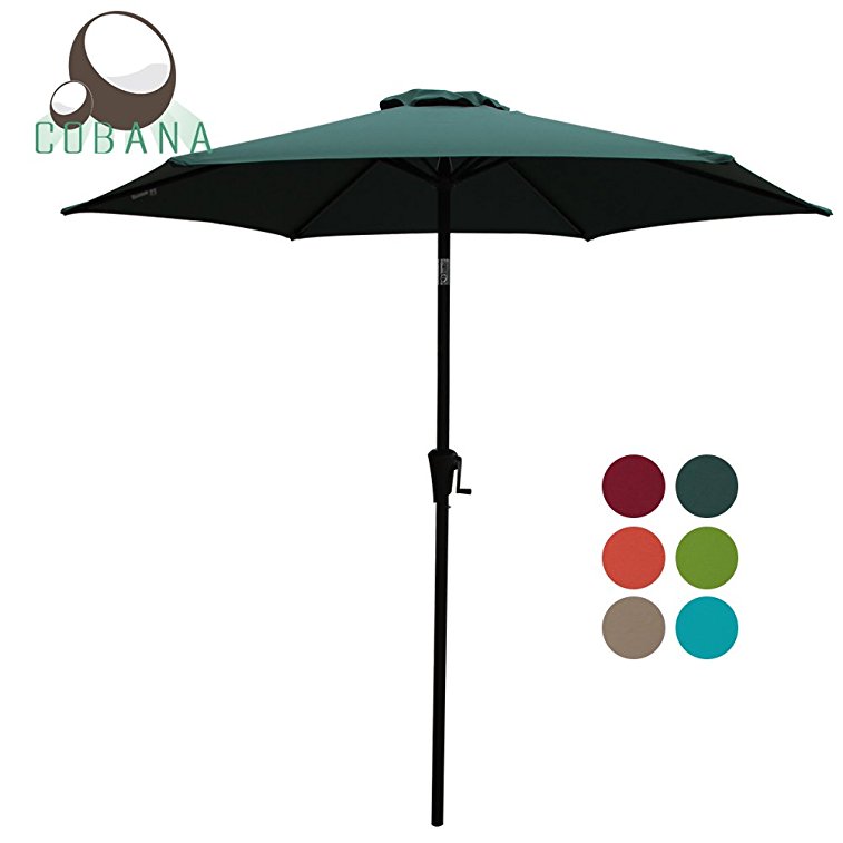 COBANA 7.5Ft Patio Garden Outdoor Market Umbrella with Tilt and Crank Dark Green