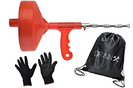 Drum Auger Plumbing Snake - 25-FT Flexible Steel Drain Snake Cable with Work Gloves and Storage Bag | Hair Removal and Drain Unclogger Tool for Kitchen and Bathroom Sinks, Bathtub and Shower Drains