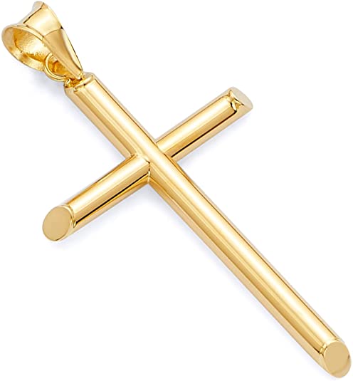 14k REAL Yellow Gold Religious Classic Cross Charm Pendant - 5 Different Size Available