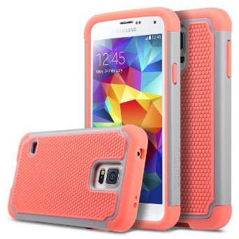Galaxy S5 Case ULAK Hybrid Case with Dual Shock Resistant Soft silicone Case Design and Hard PC Construction for Samsung Galaxy S5 51 inch 2014 Release GrayCoral Pink