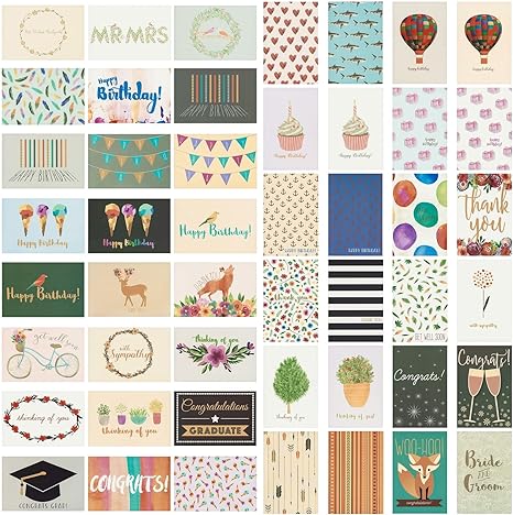 48 Pack Assorted All Occasion Matte Greeting Cards, Birthday, Wedding, Thinking of You, Congratulations, Graduation, Get Well Bulk - 48 Unique Designs 4" x 6" - Envelopes Included