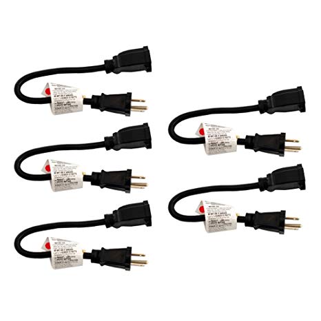 (5 Pack) Uninex Thick SJTW 16 Gauge AWG 1Ft 13Amp Liberator Extension Cord Grounded UL