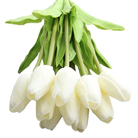 XIAOHESHOP XHSP 30 pcs Real-touch Artificial Tulip Flowers Home Wedding Party Decor (Pure white)