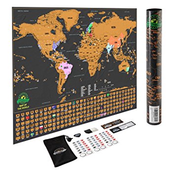 Scratch Off World Map Poster with US States and Country Flags - Track your Adventures! Includes Scratcher and Memory Stickers – Perfect Travel Gift - By Earthabitats