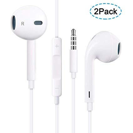 Theirste Headphones, Earphones with Microphone Stereo Compatible Volume Control Apple iPhone X/ 8/8 Plus/ 7 Plus/ 7/ 6s/ 6 Plus/ 5s/ 5/ 4s/ 4/ (2 Pack)