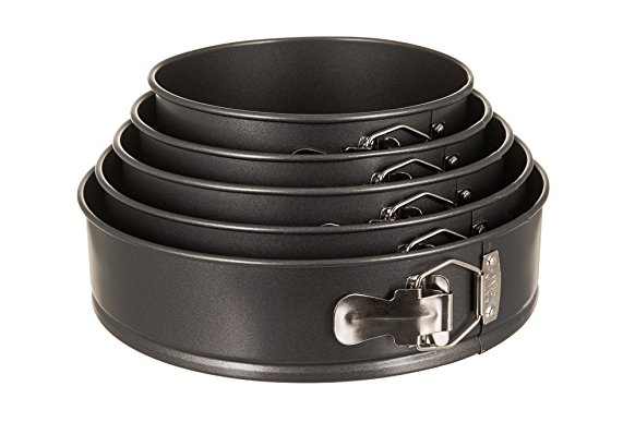 LIVIVO ® Set of 5 Non Stick Springform Cake Tins with Quick Release Buckle Clasp and Removable Bottom Base – 5 Different Sizes Included – Square or Round Available - Perfect for Tiered Wedding Cakes, Party Cakes and Many More (Round)