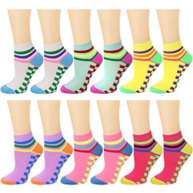 12-Pack Women's Ankle Socks Assorted Colors Size 9-11
