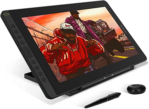 2021 HUION KAMVAS 16 Graphics Drawing Tablet with Screen Full-Laminated Android Support Graphic Monitor with Battery-Free Stylus 10 Hot Keys Adjustable Stand, 15.6 Inch Pen Display, Black