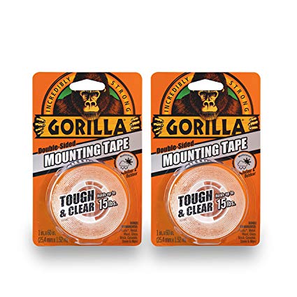 Gorilla 6065016 6065001-2 Double-Sided Tough and Clear Mounting Tape (2 Pack), 1" x 60", Clear