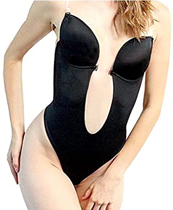 Defitshape Women's Backless Bodysuits U Plunge Seamless Thong Full Bodysuits