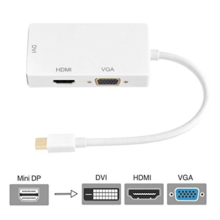 Golvery Mini DP Adapter Cable – 3 in 1 Mini DisplayPort to HDMI / DVI / VGA Hub,Male to Female - Thunderbolt Port Compatible - Audio Video HDTV Cable Converter for Apple Macbook Pro 13 15 17 inch, Macbook Air, iMac, Mac Mini, Microsoft Surface Pro / Pro 2/3 Pro, Lenovo Thinkpad X1 and more - Ultra Durable