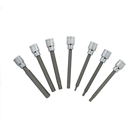 ABN Extra-Long Metric Socket 7-Piece Set, 3/8” Inch Drive – 3mm, 4mm, 5mm, 6mm, 7mm, 8mm, 10mm CR-V Sockets, S2 Hex Bits