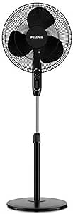 PELONIS 16'' Pedestal Remote Control, Oscillating Stand Up Fan 7-Hour Timer, 3-Speed and Adjustable Height, PFS40A4BBB, Supreme 16"-Black