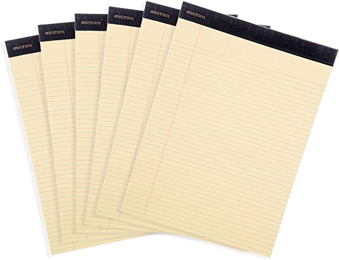 Mintra Office Legal Pads - ((PREMIUM CANARY 6pk, 8.5in x 11in, NARROW RULED)) - 50 Sheets per Notepad, Micro perforated Writing Pad, Notebook Paper for School, College, Office, Professional