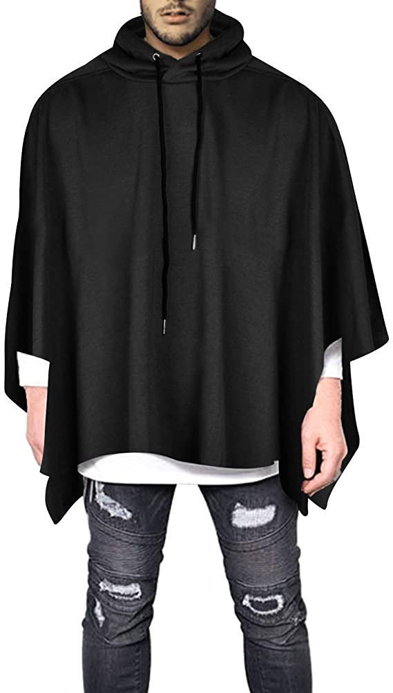 Demetory Men's Oversized Batwing Sleeves Hooded Poncho Cape